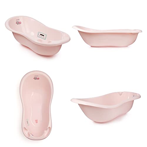 BABYLON bañeras para bebes Shuttle - Bañera para bebé con termómetro y tapón (0-36 meses), color rosa