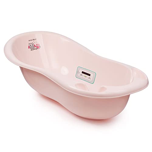 BABYLON bañeras para bebes Shuttle - Bañera para bebé con termómetro y tapón (0-36 meses), color rosa