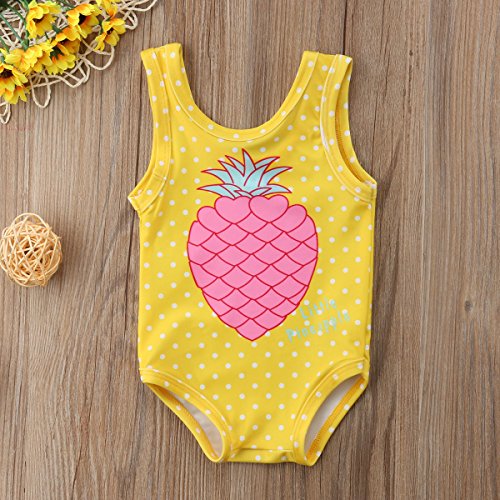 Bañador de Una Pieza para Niña Pequeña Traje de Baño de Lunares Ropa de Baño con Estampadode Piña Bikini para Bebé Recién Nacida de 6 Meses a 4 Años para Playa Piscina (Amarillo, 24 Meses)