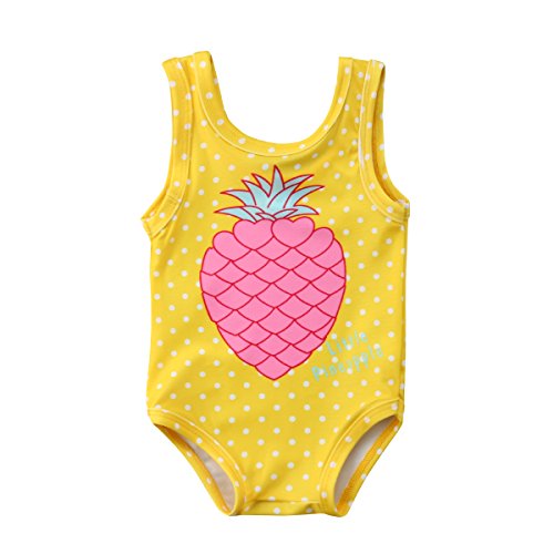 Bañador de Una Pieza para Niña Pequeña Traje de Baño de Lunares Ropa de Baño con Estampadode Piña Bikini para Bebé Recién Nacida de 6 Meses a 4 Años para Playa Piscina (Amarillo, 24 Meses)