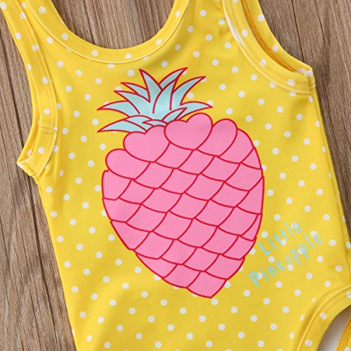 Bañador de Una Pieza para Niña Pequeña Traje de Baño de Lunares Ropa de Baño con Estampadode Piña Bikini para Bebé Recién Nacida de 6 Meses a 4 Años para Playa Piscina (Amarillo, 24 Meses)