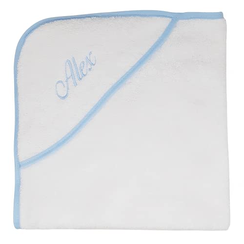 Bandeja de regalos Personalizada para bebé - Baby Shower Deluxe - Set de Baño para recién nacido con Pijama de primera puesta - Capa de baño y babero personalizados - Regalos para Bebé. (Azul)