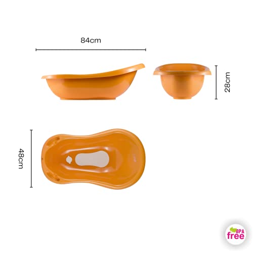 Bañera para bebés de hasta 12 meses - con tapón, termómetro, alfombrilla antideslizante - de plástico sin BPA, Longitud: 84 cm, Color: naranja, Motivo:Fox, Marca:Hylat Baby