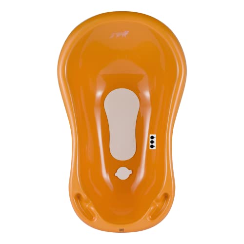 Bañera para bebés de hasta 12 meses - con tapón, termómetro, alfombrilla antideslizante - de plástico sin BPA, Longitud: 84 cm, Color: naranja, Motivo:Fox, Marca:Hylat Baby