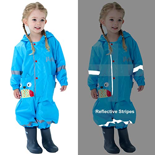 Baogaier Impermeables para Bebé Niñas Niños Chubasqueros Chaquetas Capa de Lluvia Encapuchado Mono de Bolsillo Azul Mono Reflectante Abrigos Impermeables Unisex 1-2 años - Azul