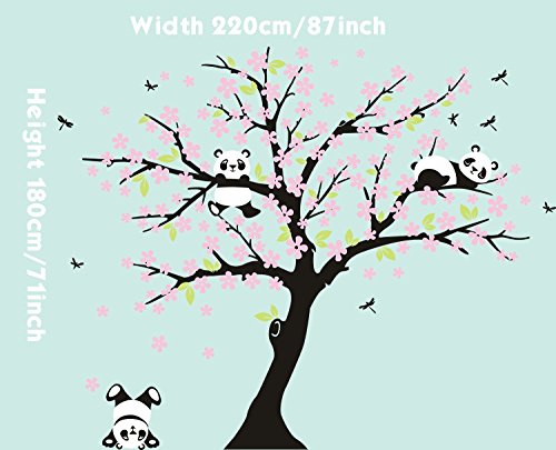 BDECOLL Adhesivo Decorativo para Pared Vinilos Arbol Decoraciones Del Arte con flores de rosa-2.2*1.8m Decoración habitación bebé/niños(Rosa+Negro)