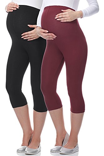 Be Mammy Premamá Lote de 2 Leggins 3/4 Embarazo Lactancia 03 (Negro/Rojo Oscuro, XL)