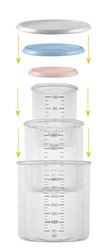 BÉABA, Tarro de conservación para la comida del bebé, Plástico de primera calidad, Cierre hermético, Graduación en ml, Zona de marcado en la tapa, Fabricado en Francia, 240ml, Rosa