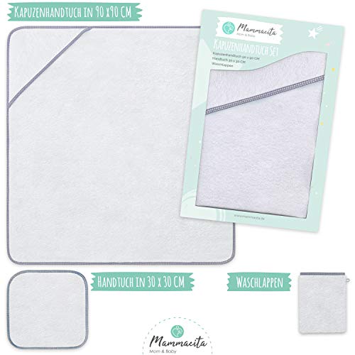 Bebé de Toalla de Capucha Mammacita Hecho de Oeko-Tex® 100 de algodón (Conjunto de 3) - Capucha de Toalla para bebés (90x90cm) + Toalla de baño de bebé (30x30 cm)