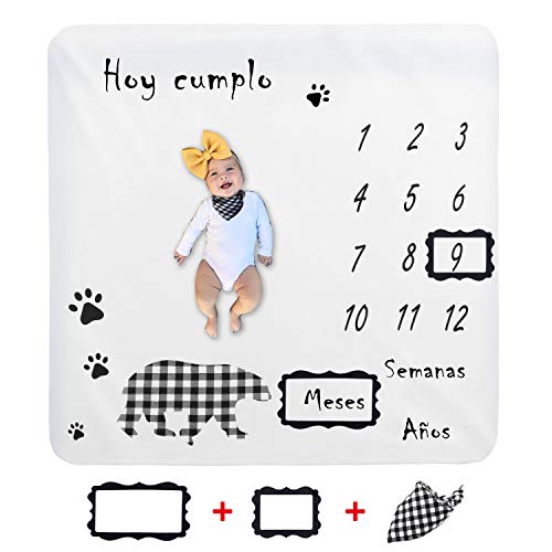 Bebé Manta Mensual Hito Franela Manta Mensual De Hito Para Bebé Manta Mensual De Bebé Para Fotos Regalos Personalizados Para Futuras Mamás para Bebé Recién Nacido (Oso 100 * 100cm)