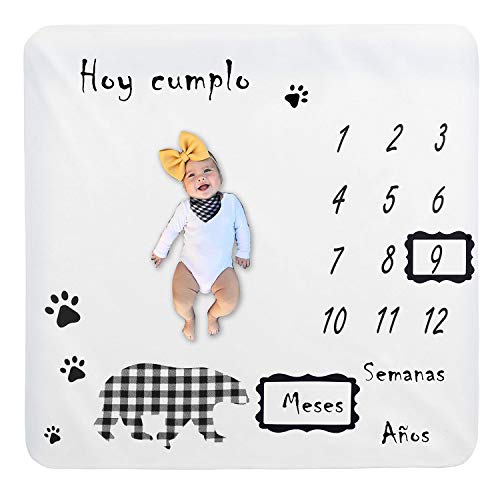 Bebé Manta Mensual Hito Franela Manta Mensual De Hito Para Bebé Manta Mensual De Bebé Para Fotos Regalos Personalizados Para Futuras Mamás para Bebé Recién Nacido (Oso 100 * 100cm)