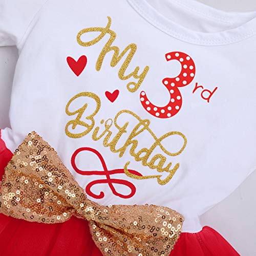 Bebé Niñas 1er/2do/3er Cumpleaños Traje Minnie Princesa Vestido de Manga Corta Mameluco/Camiseta+Tutú de Tul de Lunares+Diadema 3 Piezas de Fiesta de Cumpleaños Rojo-3rd 3 Años