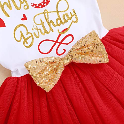 Bebé Niñas 1er/2do/3er Cumpleaños Traje Minnie Princesa Vestido de Manga Corta Mameluco/Camiseta+Tutú de Tul de Lunares+Diadema 3 Piezas de Fiesta de Cumpleaños Rojo-3rd 3 Años