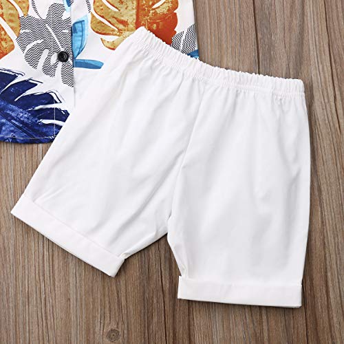 Bebé Niño Traje de 2 Piezas Conjunto Top Camisa de Manga Corta Pantalón Corto Camiseta con Estampado Infantil Ropa Verano de Playa para Vacaciones (Hojas-Blanco, 1-2 Años)