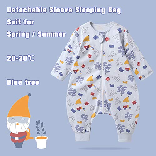 Bebé Saco de Dormir con Pies 1 Tog Pijama Verano/Primavera Algodón Saco de Dormir con Desmontable de Manga Larga Mono Niños Niñas 3-4 anni