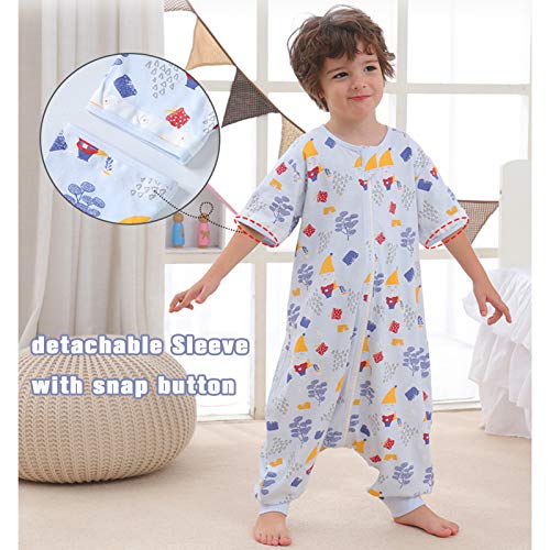 Bebé Saco de Dormir con Pies 1 Tog Pijama Verano/Primavera Algodón Saco de Dormir con Desmontable de Manga Larga Mono Niños Niñas 3-4 anni