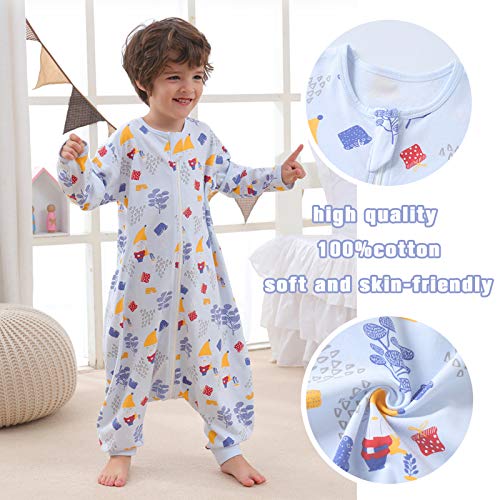 Bebé Saco de Dormir con Pies 1 Tog Pijama Verano/Primavera Algodón Saco de Dormir con Desmontable de Manga Larga Mono Niños Niñas 3-4 anni