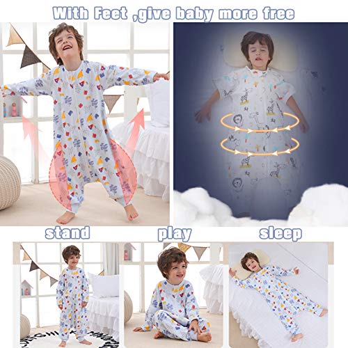 Bebé Saco de Dormir con Pies 1 Tog Pijama Verano/Primavera Algodón Saco de Dormir con Desmontable de Manga Larga Mono Niños Niñas 3-4 anni