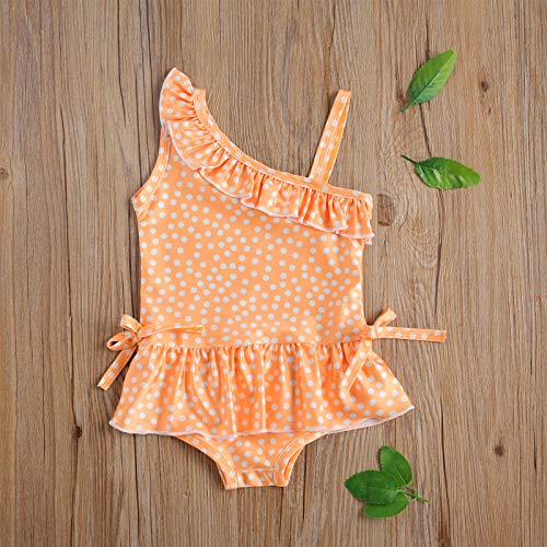 Bebé Traje de Baño de Una Pieza para Recién Nacida Bañador Lindo con Volantes de Estampado Lunares Swimwear Dulce sin Mangas para Playa Piscina en Verano (Amarillo, 2-3 años)