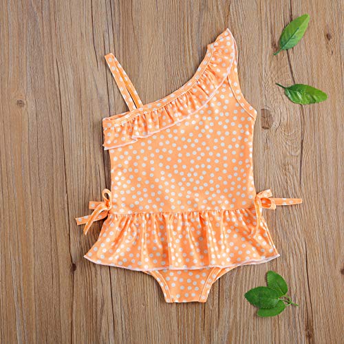 Bebé Traje de Baño de Una Pieza para Recién Nacida Bañador Lindo con Volantes de Estampado Lunares Swimwear Dulce sin Mangas para Playa Piscina en Verano (Amarillo, 2-3 años)