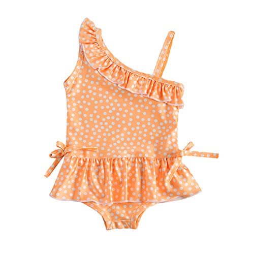 Bebé Traje de Baño de Una Pieza para Recién Nacida Bañador Lindo con Volantes de Estampado Lunares Swimwear Dulce sin Mangas para Playa Piscina en Verano (Amarillo, 2-3 años)