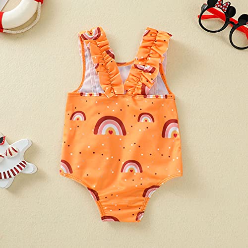 Bebé Traje de Baño para Recién Nacida Bañador Lindo de Estampado de Arcoíris con Volantes Ropa de Baño Dulce sin Mangas en Verano para Playa Piscina Natación (Naranja, 6-12 Meses)