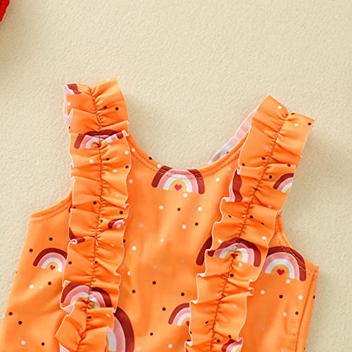 Bebé Traje de Baño para Recién Nacida Bañador Lindo de Estampado de Arcoíris con Volantes Ropa de Baño Dulce sin Mangas en Verano para Playa Piscina Natación (Naranja, 6-12 Meses)