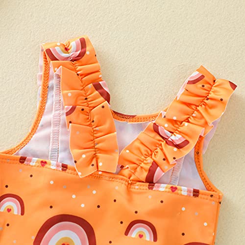 Bebé Traje de Baño para Recién Nacida Bañador Lindo de Estampado de Arcoíris con Volantes Ropa de Baño Dulce sin Mangas en Verano para Playa Piscina Natación (Naranja, 6-12 Meses)