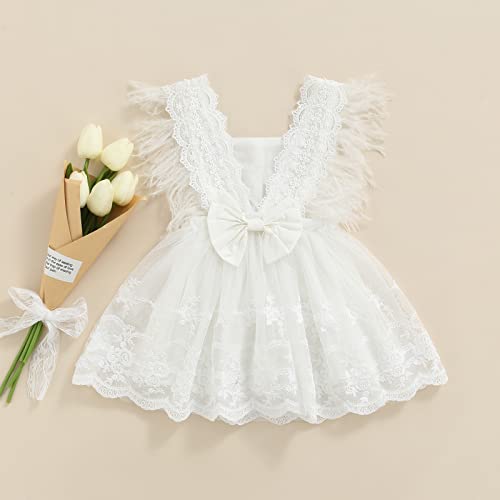 Bebé Vestido Elegante de Princesa para Recién Nacidas Vestido Dulce de Encaje con Lazo Vestido Tutú Infantil sin Mangas para Bautizo Fiesta Ceremonia Boda (Blanco, 6-12 Meses)