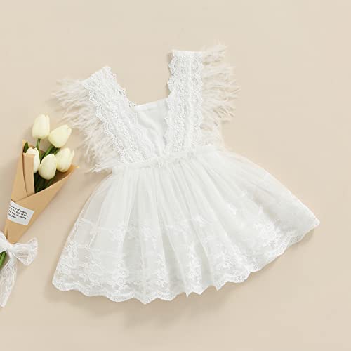 Bebé Vestido Elegante de Princesa para Recién Nacidas Vestido Dulce de Encaje con Lazo Vestido Tutú Infantil sin Mangas para Bautizo Fiesta Ceremonia Boda (Blanco, 6-12 Meses)