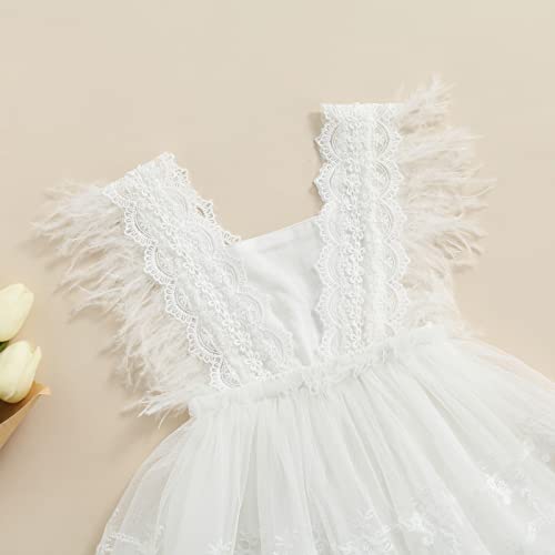 Bebé Vestido Elegante de Princesa para Recién Nacidas Vestido Dulce de Encaje con Lazo Vestido Tutú Infantil sin Mangas para Bautizo Fiesta Ceremonia Boda (Blanco, 6-12 Meses)