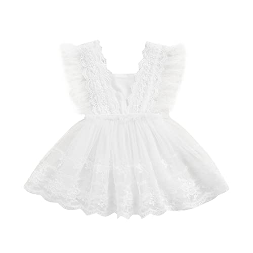 Bebé Vestido Elegante de Princesa para Recién Nacidas Vestido Dulce de Encaje con Lazo Vestido Tutú Infantil sin Mangas para Bautizo Fiesta Ceremonia Boda (Blanco, 6-12 Meses)