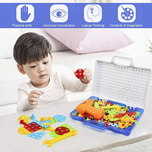 BelleStyle Juguetes Montessori Puzzles 3D Mosaicos Puzzle con Taladros Eléctrico, 237 Piezas Rompecabezas Bloques Construccion Juegos Juguetes Educativos Regalo para Infantiles Niños 2 3 4 5 6 Años