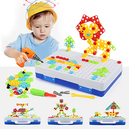 BelleStyle Juguetes Montessori Puzzles 3D Mosaicos Puzzle con Taladros Eléctrico, 237 Piezas Rompecabezas Bloques Construccion Juegos Juguetes Educativos Regalo para Infantiles Niños 2 3 4 5 6 Años