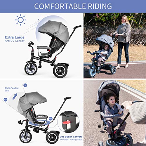 besrey Triciclo Evolutivo Bebé 7 en 1, Triciclo Asiento Giratorio, Empujar el Triciclos para Bebé con Capota Ajustable, Desmontable Control Parental, Trike Bicicletas para Niños de 1 a 6 Años