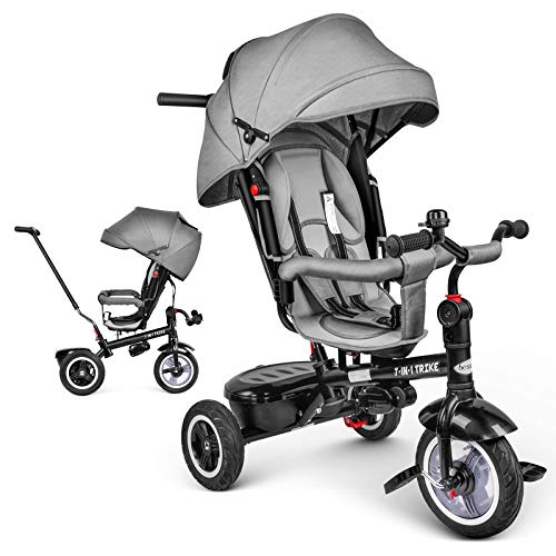 besrey Triciclo Evolutivo Bebé 7 en 1, Triciclo Asiento Giratorio, Empujar el Triciclos para Bebé con Capota Ajustable, Desmontable Control Parental, Trike Bicicletas para Niños de 1 a 6 Años