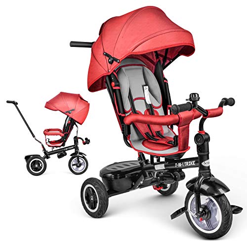 besrey Triciclo Evolutivo Bebé 7 en 1, Triciclo Asiento Giratorio, Empujar el Triciclos para Bebé con Capota Ajustable, Desmontable Control Parental, Trike Bicicletas para Niños de 1 a 6 Años