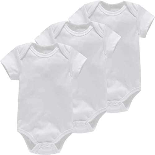 Bestele Bebé Bodies, Short-Sleeve Bodysuit para Niños Niñas,Bebé Corta Body Mameluco Manga Corta Ropa de Verano Primavera Otoño Algodón Pelele (3 * Blanco liso, 6-9 Meses)