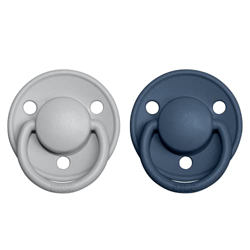 BIBS De Lux Paquete de 2 chupetes. Libre de BPA, Tetina redonda. Látex natural, Talla 1 (0-6 meses), Cloud/Steel Blue