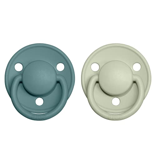 BIBS De Lux Paquete de 2 chupetes. Libre de BPA, Tetina redonda. Látex natural, Talla 1 (0-6 meses), Island Sea/Sage