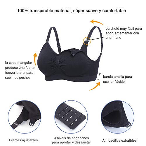 Bingrong Ropa Sujetador Premamá Sin Arcos Sosten Lactancia Sin Costuras Maternidad Sujetadores Copa Completa Ropa Interior Mujer Embarazada Push Up (Negro, Medium)