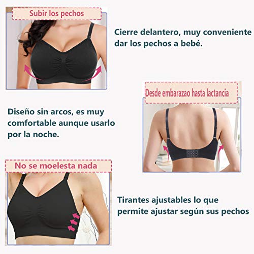 Bingrong Ropa Sujetador Premamá Sin Arcos Sosten Lactancia Sin Costuras Maternidad Sujetadores Copa Completa Ropa Interior Mujer Embarazada Push Up (Negro, Medium)