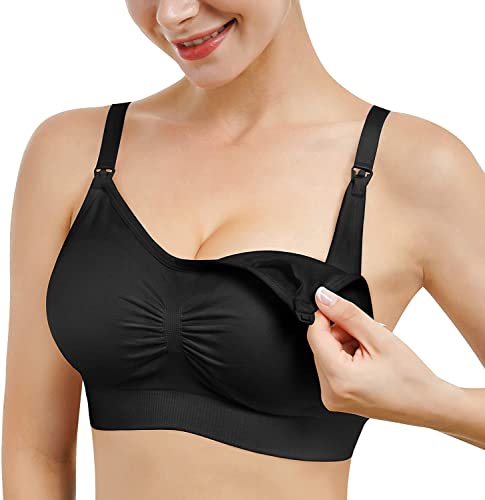 Bingrong Ropa Sujetador Premamá Sin Arcos Sosten Lactancia Sin Costuras Maternidad Sujetadores Copa Completa Ropa Interior Mujer Embarazada Push Up (Negro, Medium)