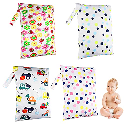 Bolsa Pañales Impermeable 4pcs Bolsa de Pañales Reutilizable Bolsa de Pañales Impermeable Seca para Bebe Húmeda Bolsa de Pañales Lavable