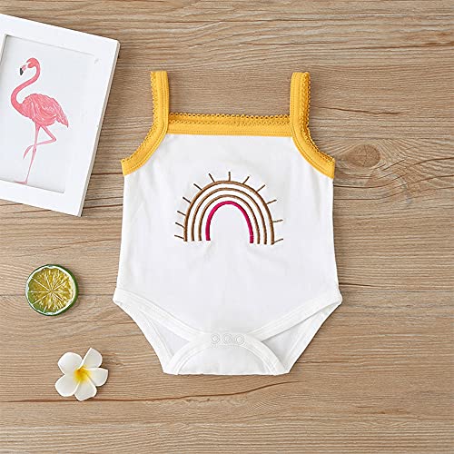 Bonfor 3 PC Ropa Bebe Niña 0-18 Meses Conjunto Verano Impresión de Arcoíris Mono de Floral + Pantalón Corto + Banda de Pelo para Recien Nacido Niño Algodon Barata (Amarillo~a, 6-9 Meses)