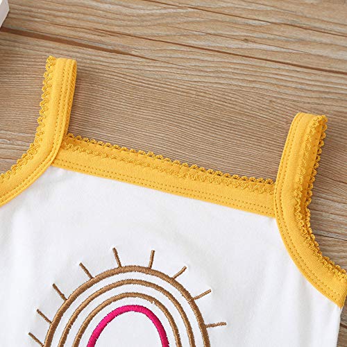 Bonfor 3 PC Ropa Bebe Niña 0-18 Meses Conjunto Verano Impresión de Arcoíris Mono de Floral + Pantalón Corto + Banda de Pelo para Recien Nacido Niño Algodon Barata (Amarillo~a, 6-9 Meses)