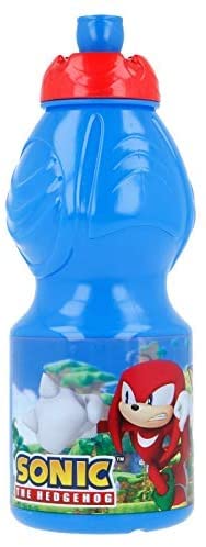 Botella de Agua Infantil con cierre antifugas | Reutilizable para niños con tapón anti goteo - Libre de BPA - 400 ML , con los personajes de sus series favoritas. (SONIC)