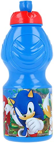 Botella de Agua Infantil con cierre antifugas | Reutilizable para niños con tapón anti goteo - Libre de BPA - 400 ML , con los personajes de sus series favoritas. (SONIC)