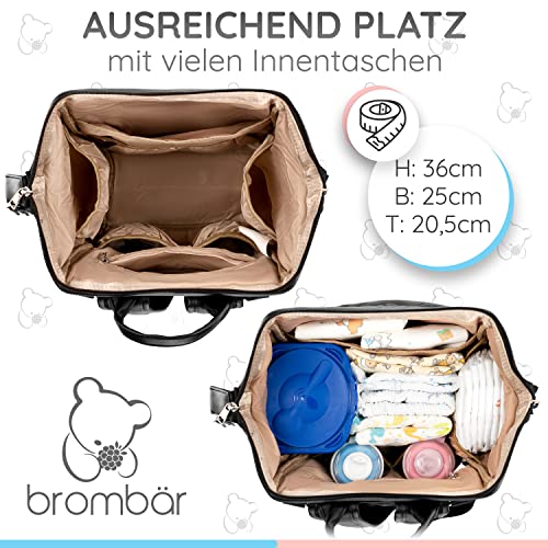 Brombär Mochila para pañales con gancho para cochecito y muchos compartimentos., Negro , Talla única