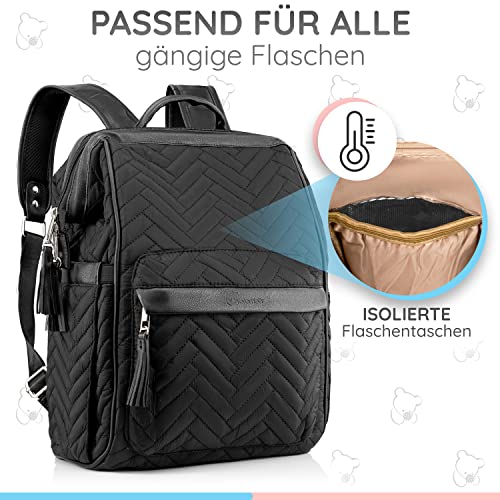 Brombär Mochila para pañales con gancho para cochecito y muchos compartimentos., Negro , Talla única